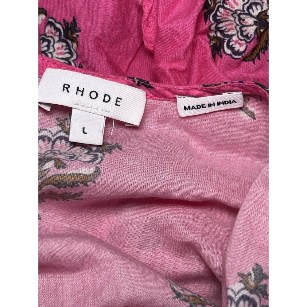 RHODE Ella Dress Pink Floral Block Print Braided Belt Mini Long Sleeve Cotton L - Picture 9 of 11
